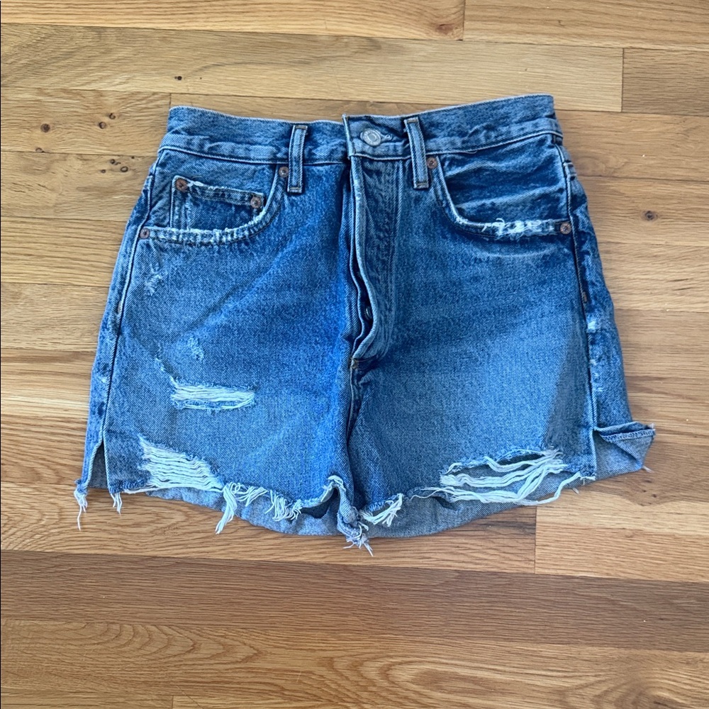 Agolde Blue Distressed Dee Jean Shorts